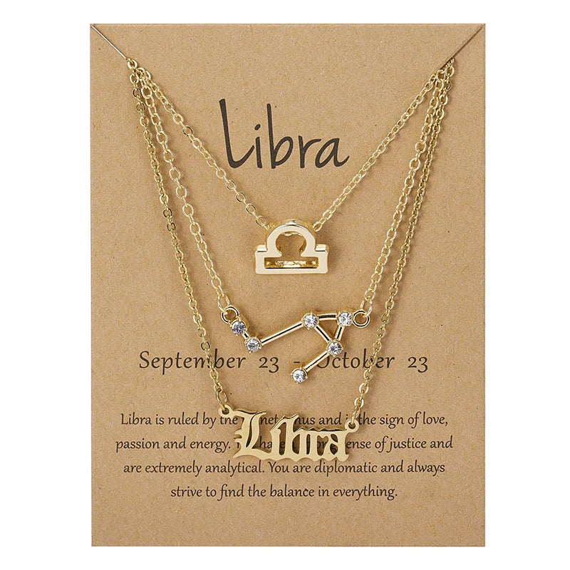 3Pcs/set Zodiac Sign Necklace