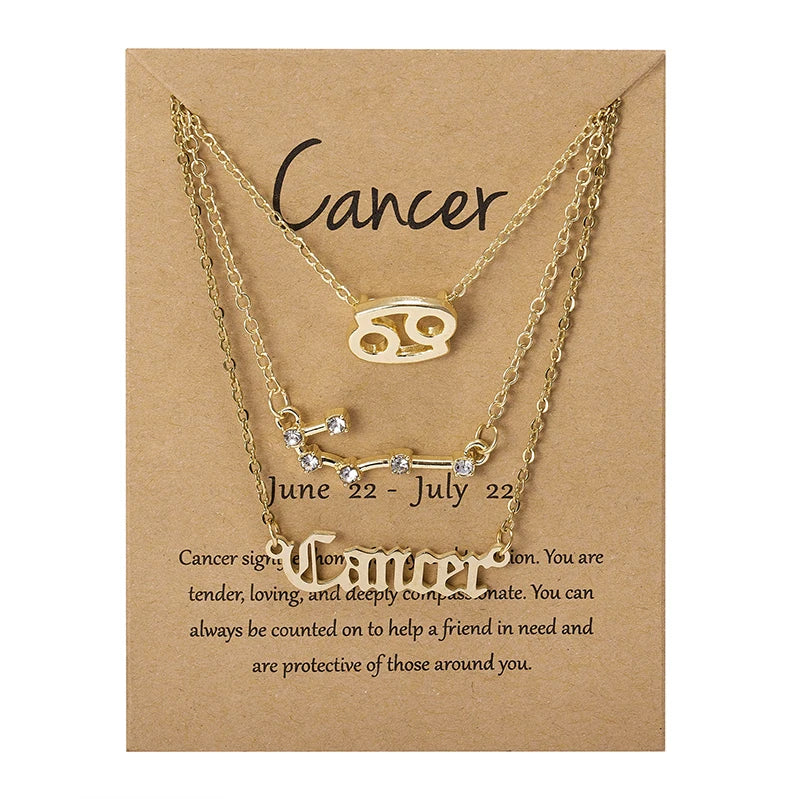 3Pcs/set Zodiac Sign Necklace