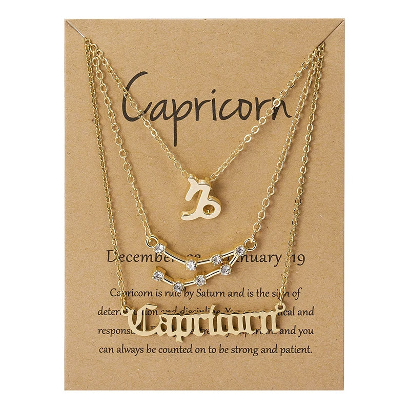3Pcs/set Zodiac Sign Necklace
