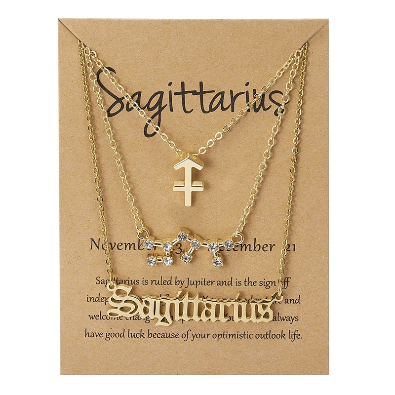 3Pcs/set Zodiac Sign Necklace