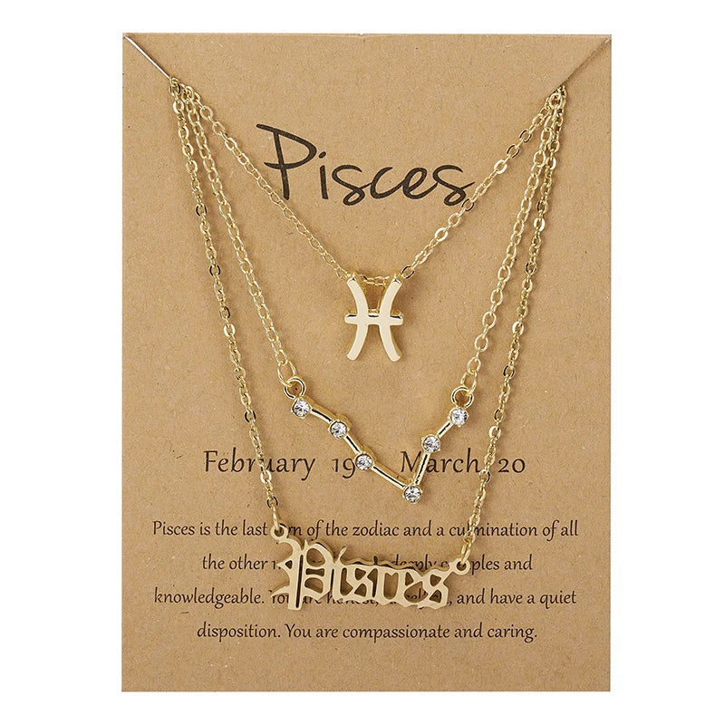3Pcs/set Zodiac Sign Necklace