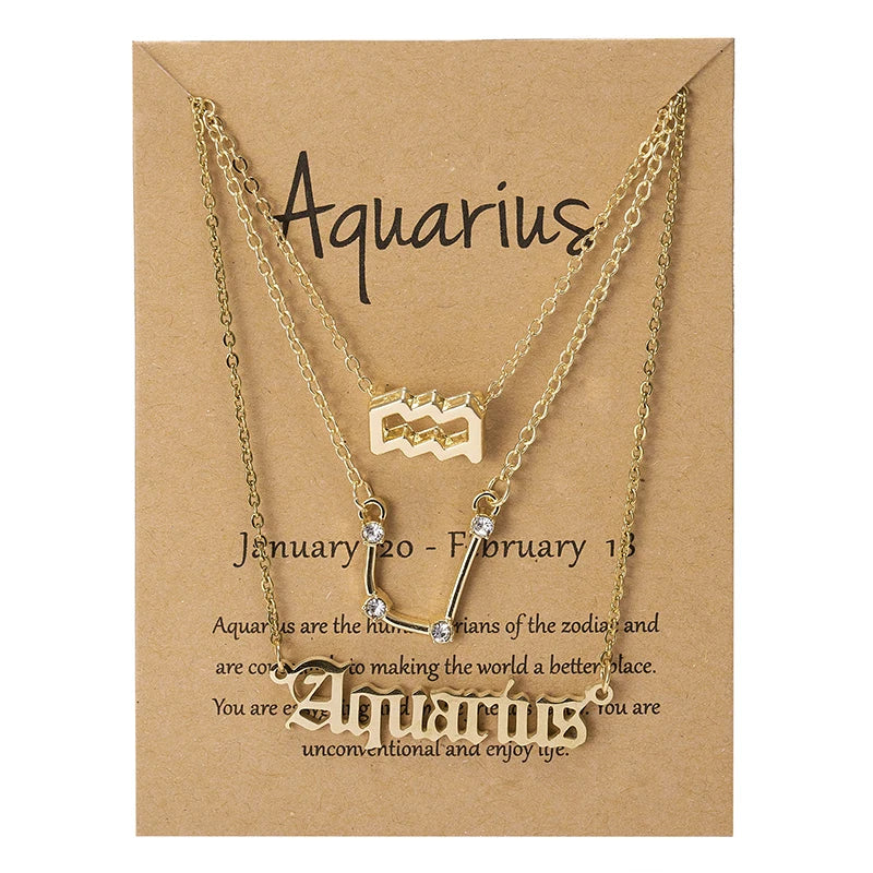 3Pcs/set Zodiac Sign Necklace