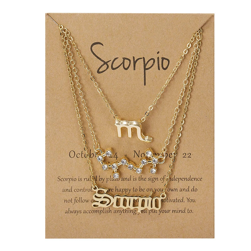 3Pcs/set Zodiac Sign Necklace