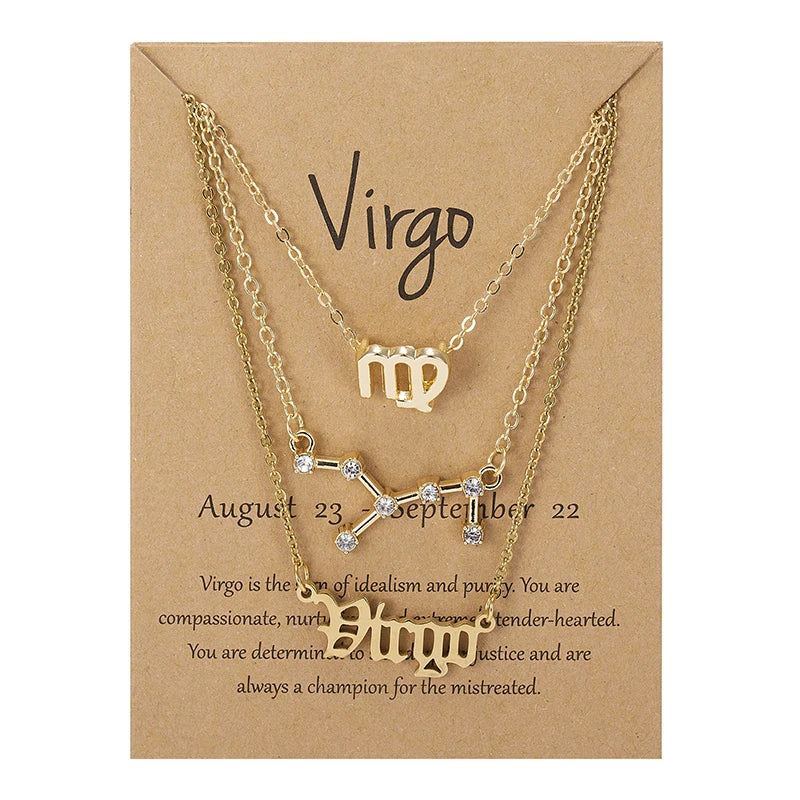 3Pcs/set Zodiac Sign Necklace
