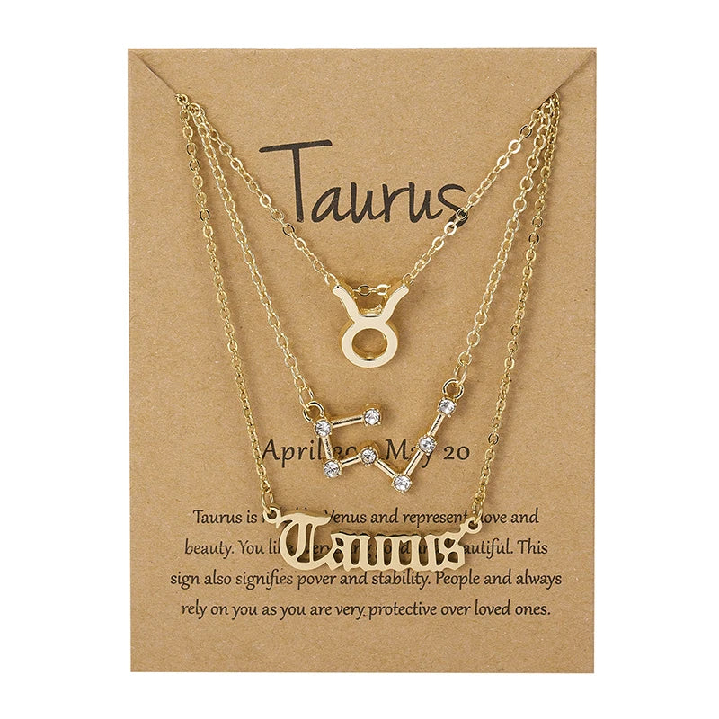 3Pcs/set Zodiac Sign Necklace