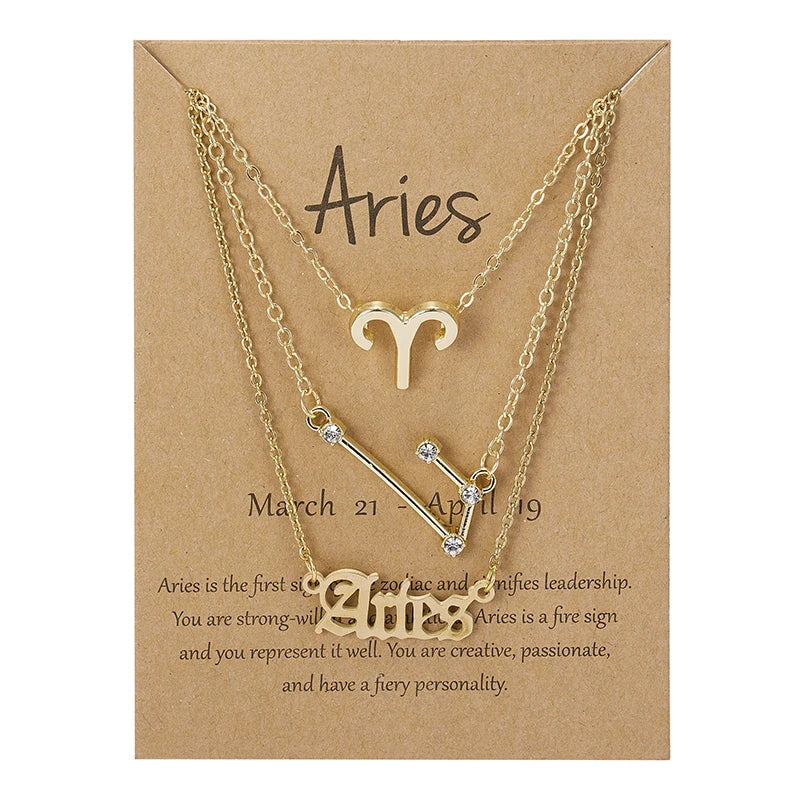 3Pcs/set Zodiac Sign Necklace
