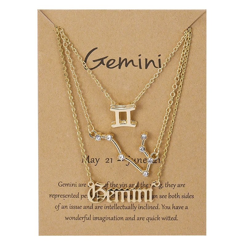 3Pcs/set Zodiac Sign Necklace