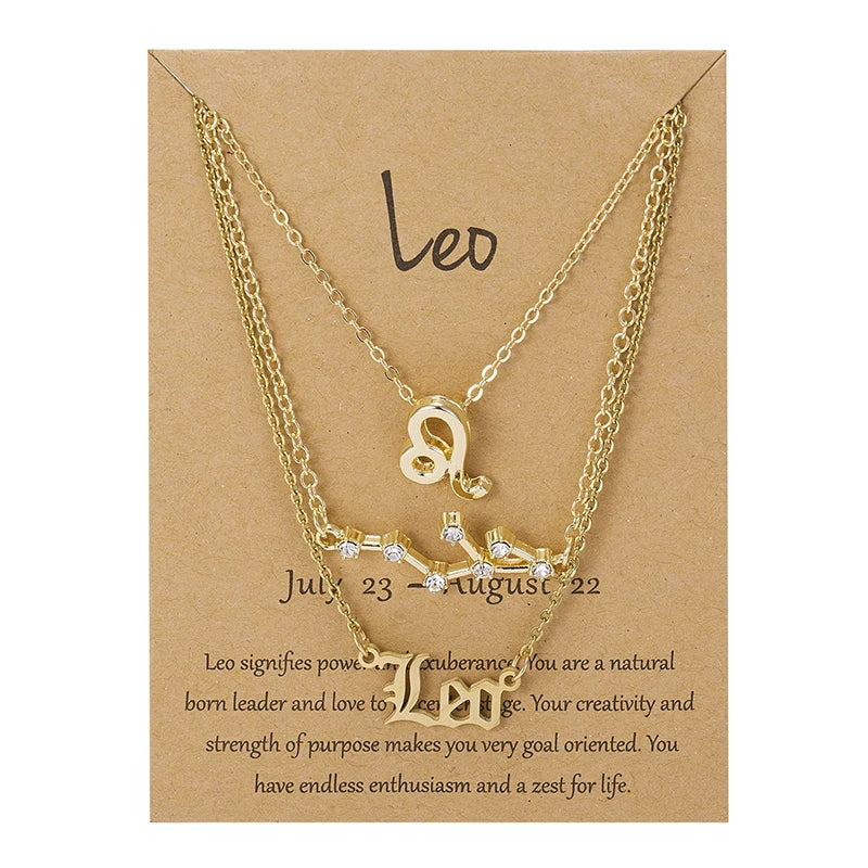 3Pcs/set Zodiac Sign Necklace