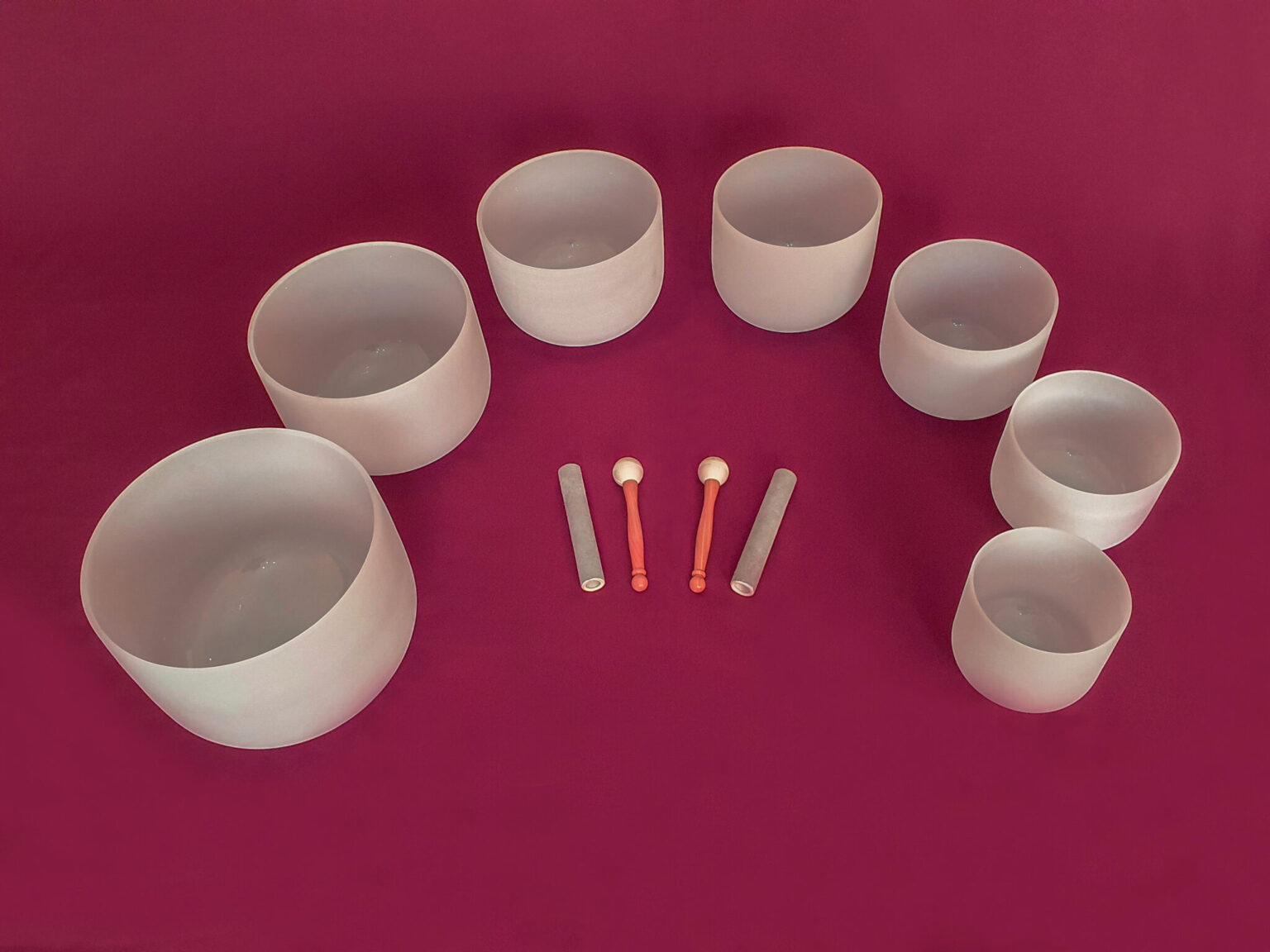 Matched Quartz Crystal Singing Bowl Set