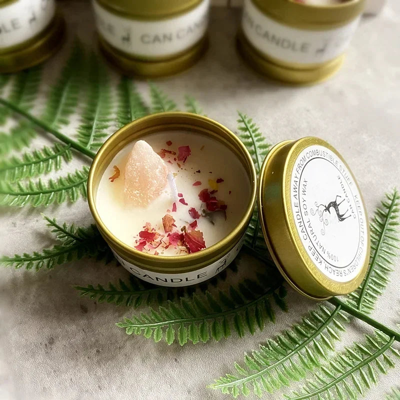 Scented Candles with Crystals and Flowers