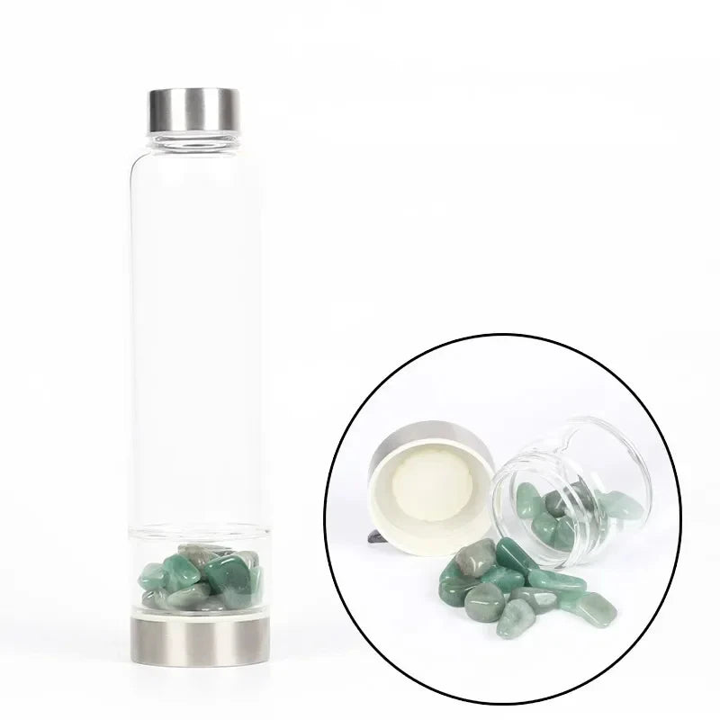 Natural Quartz Crystal Glass Water Bottle