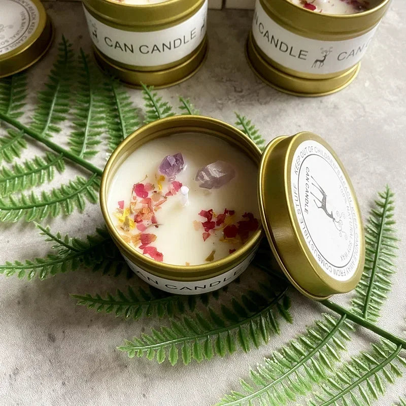 Scented Candles with Crystals and Flowers