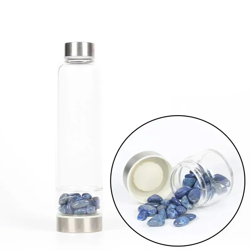 Natural Quartz Crystal Glass Water Bottle