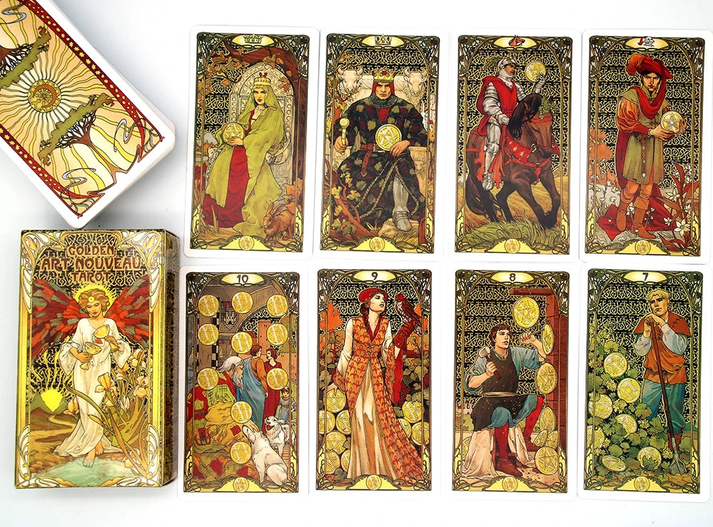 Golden Art Nouveau Tarot Deck Cards with Guidebook