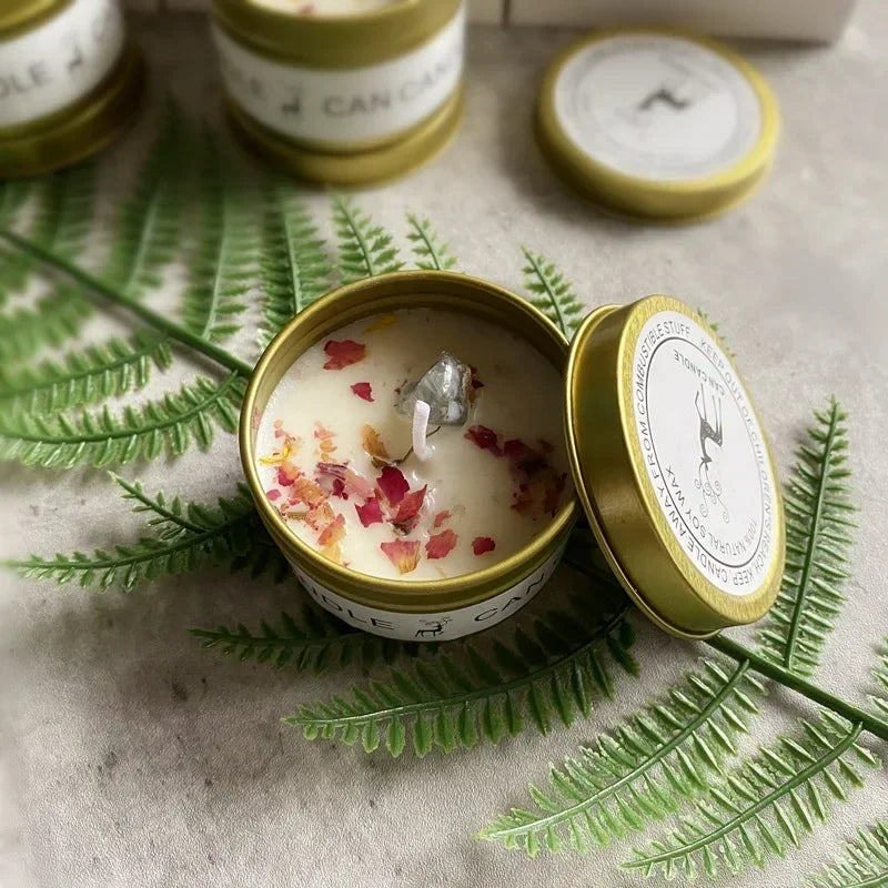 Scented Candles with Crystals and Flowers