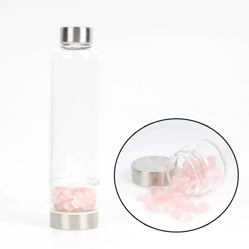 Natural Quartz Crystal Glass Water Bottle