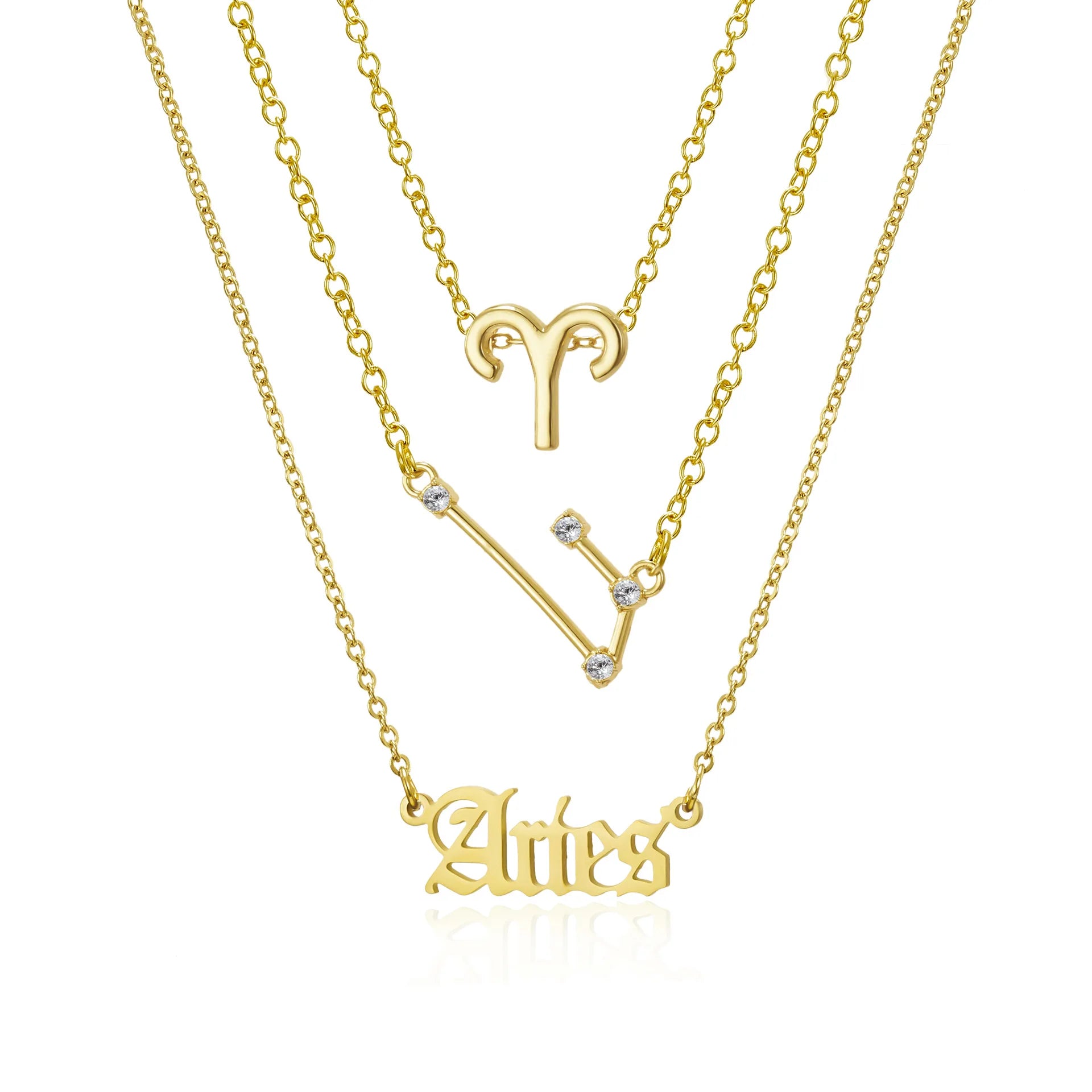 3Pcs/set Zodiac Sign Necklace