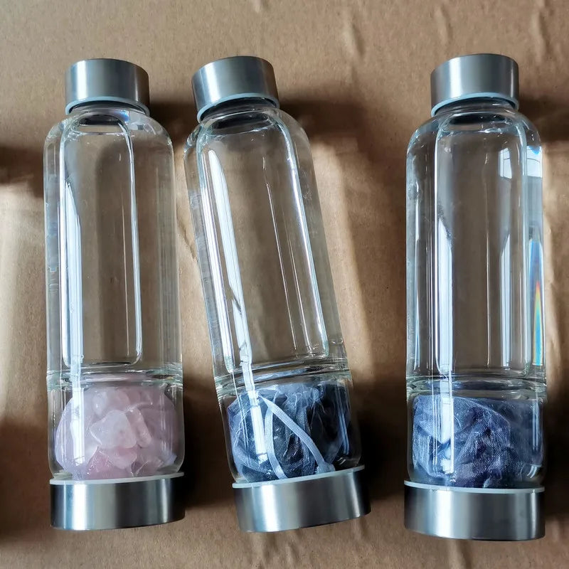 Natural Quartz Crystal Glass Water Bottle
