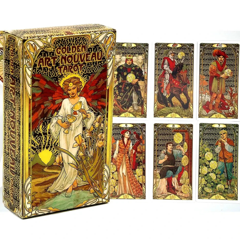 Golden Art Nouveau Tarot Deck Cards with Guidebook