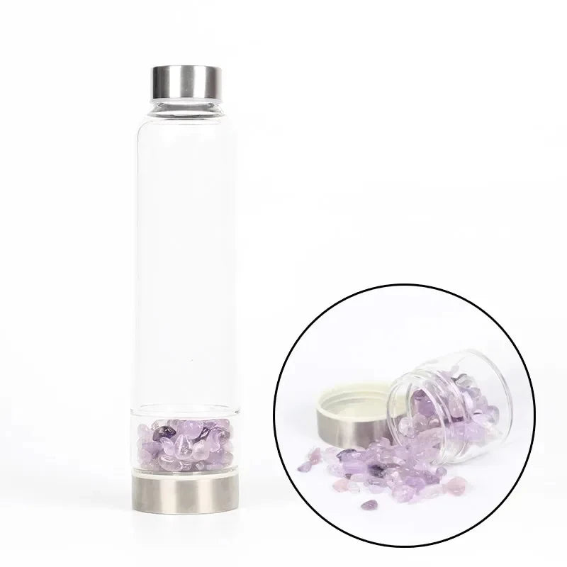 Natural Quartz Crystal Glass Water Bottle