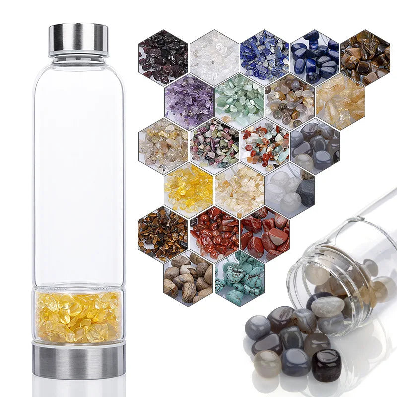 Natural Quartz Crystal Glass Water Bottle