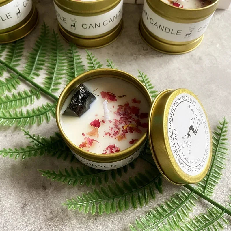 Scented Candles with Crystals and Flowers