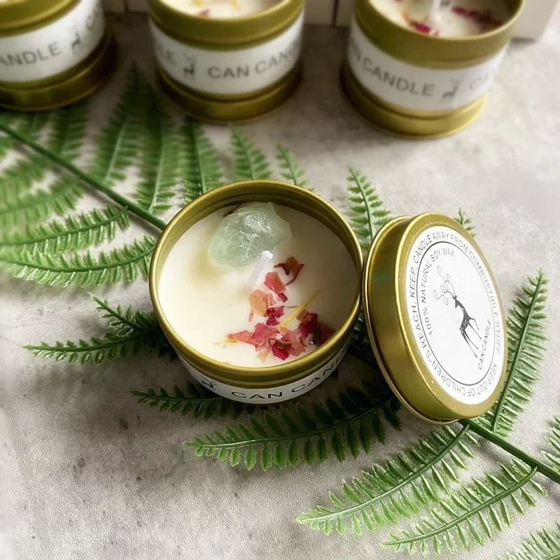 Scented Candles with Crystals and Flowers