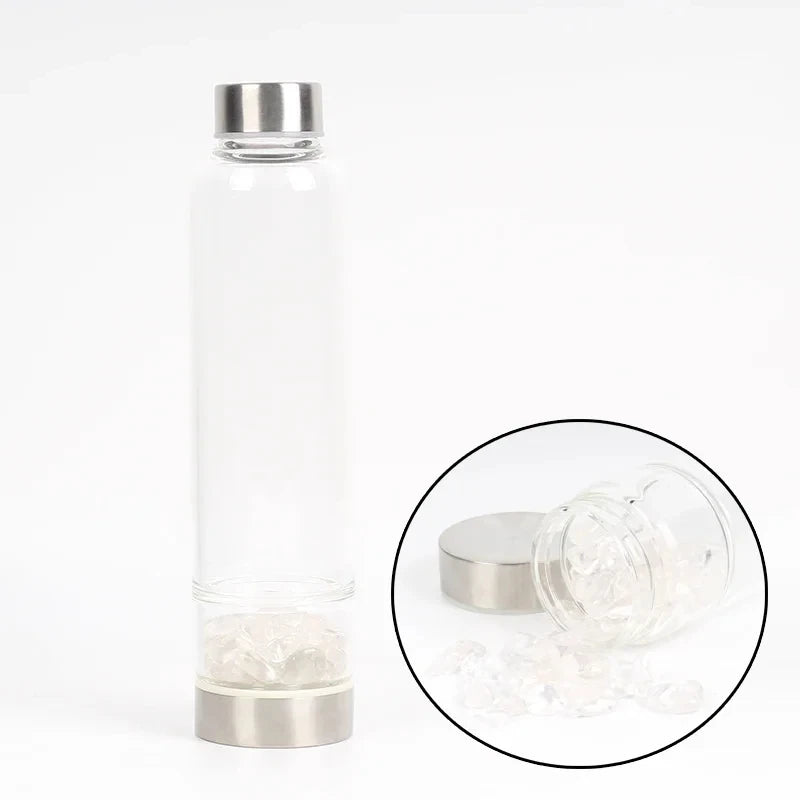 Natural Quartz Crystal Glass Water Bottle