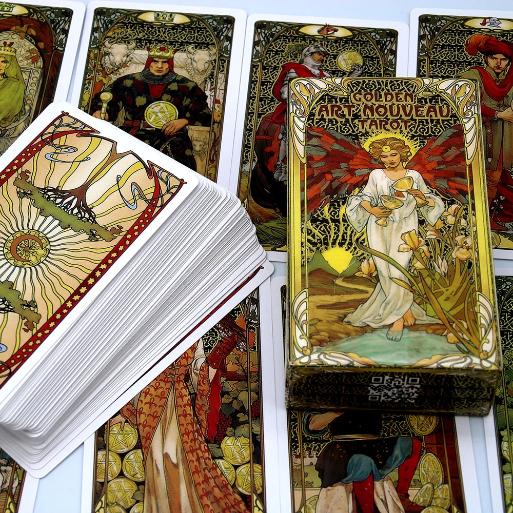 Golden Art Nouveau Tarot Deck Cards with Guidebook