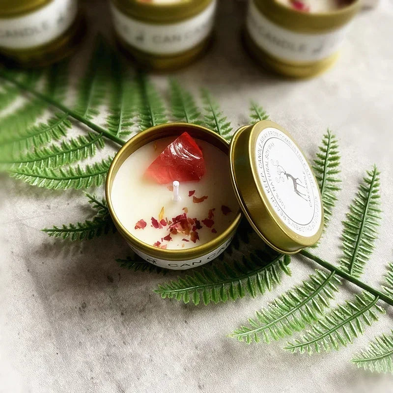 Scented Candles with Crystals and Flowers