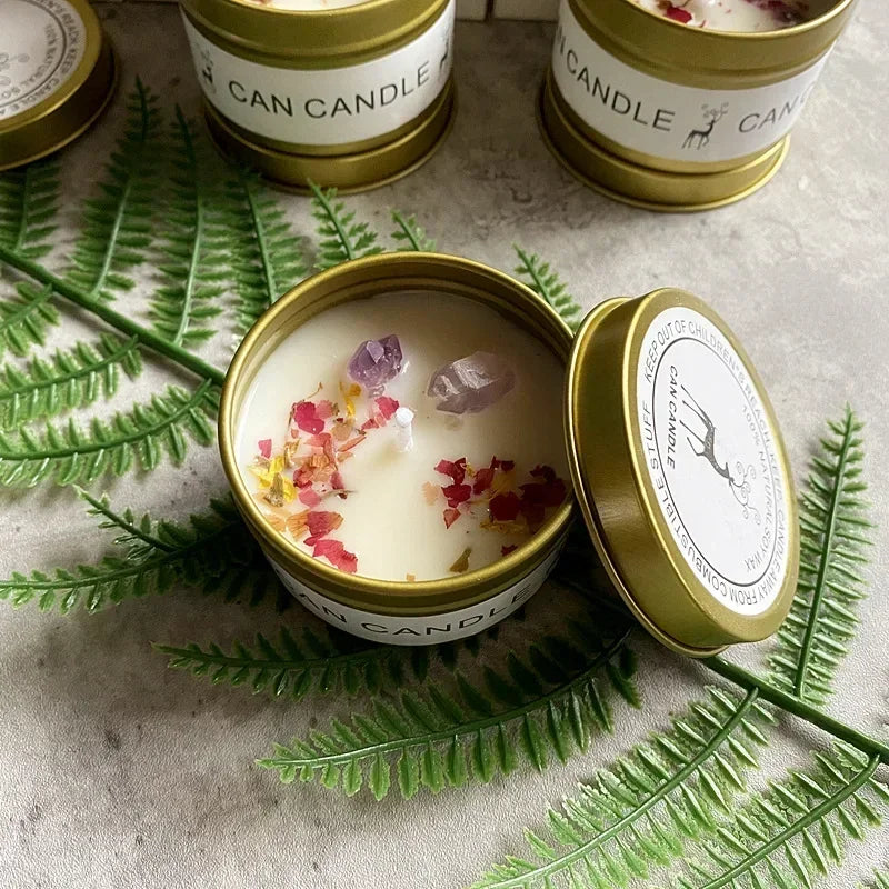 Scented Candles with Crystals and Flowers