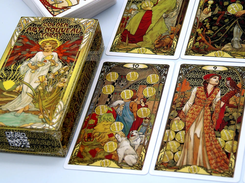 Golden Art Nouveau Tarot Deck Cards with Guidebook